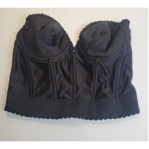 VTG Exclusively Yours Longline Strapless Bra 38B Black Underwire Boned